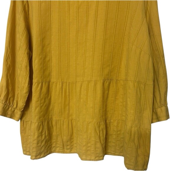 J Jill Plus 2X Mustard Tiered Textured Fabric 3/4 Sleeves 100% Cotton Tunic Top - Picture 3 of 8